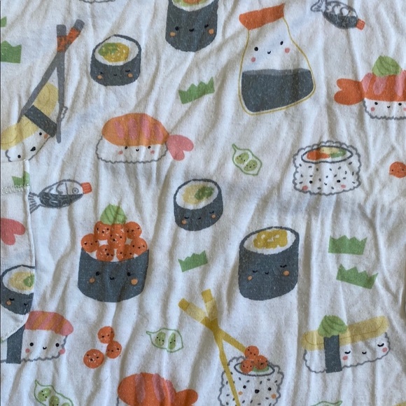 Grey/white stripe, sushi print Angel Dear bamboo once piece pj with snaps, 3-6M - Picture 2 of 15
